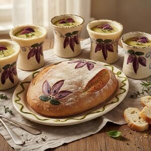 Vintage Medicine Hat Canada Hand Made Pottery Set Five Mugs And Platter Retro 80